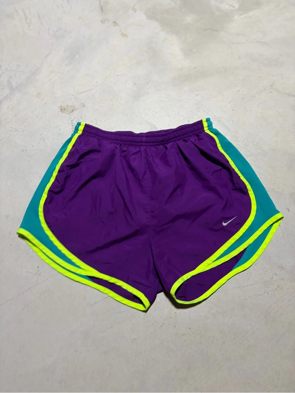 Nike Women's Purple Running Shorts with Neon Trim small